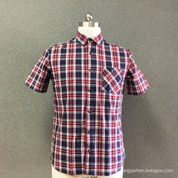 Men's cotton plaid yarn dyed short sleeves shirt